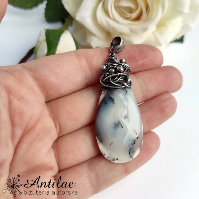 Fasetowany agat dendrytowy wire wrapping