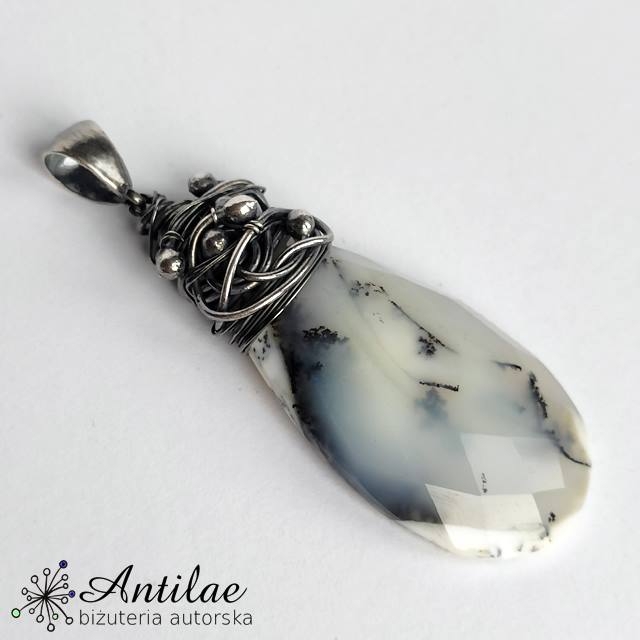 Fasetowany agat dendrytowy wire wrapping